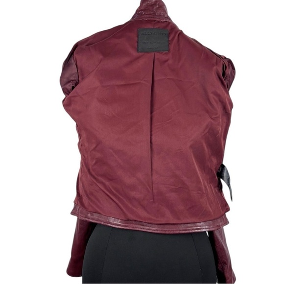 ALL SAINTS HADI CHERRY TUSCAN RED ZIP UP BUFFALO LEATHER BIKER MOTO JACKET - Picture 8 of 16